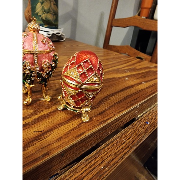 Lot Of 3 Imperial Crystal Encrusted Egg Shaped Enamel Jewelry Pill Boxes - Picture 2 of 10